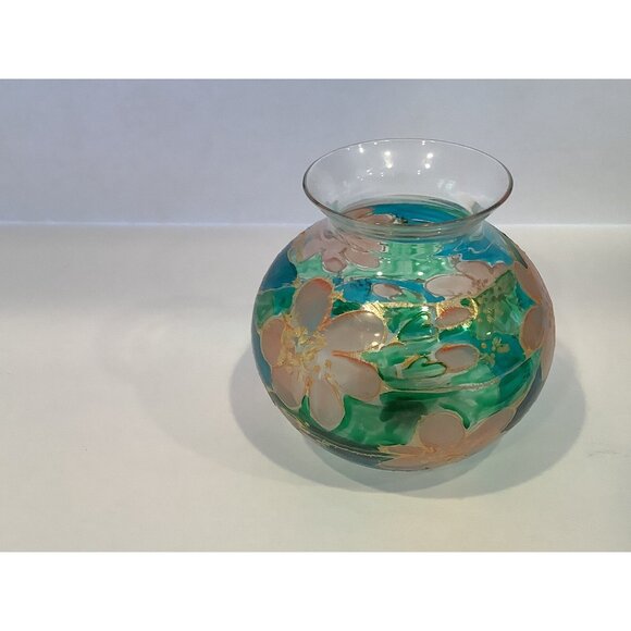 RCR Royal Crystal Rock Vase 24% Pbo Crystal Bowl Vase Hand Painted Flowers - Picture 3 of 8